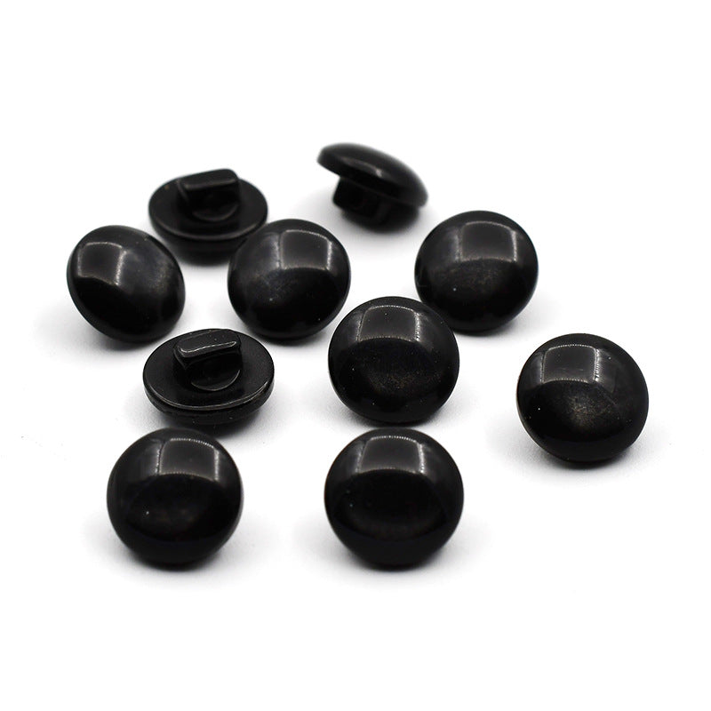 10mm pearlescent resin shank buttons, matte black, 120-pack