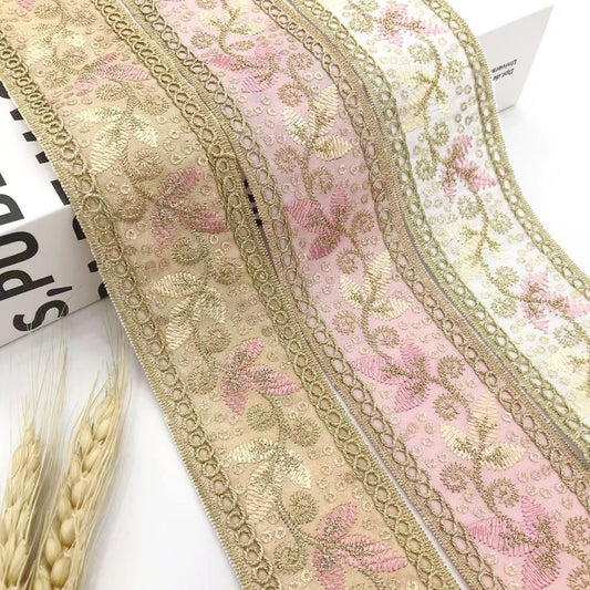 4.5cm Ethnic Gold Leaf Sequin Embroidered Trim 10 Yards Ribbons