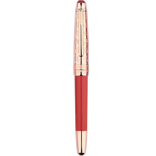 MAJOHN P135 Ladies Fountain Pen – EF Nib | Rose Gold & Coral Red | Fu Character Limited Edition