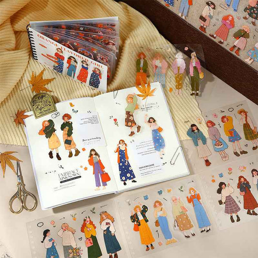 Orange Flavored Girl Series PET Sticker Book for Journaling Scrapbooking