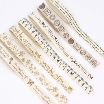 Handgemachtes Baumwoll-Leinen-Band, cremefarben, bedruckt mit Vintage-Schlüssel-Motiven (7er Set)