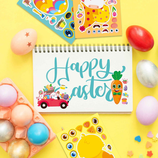 24 PCS Easter Stickers for Kids Make a Face Sticker DIY