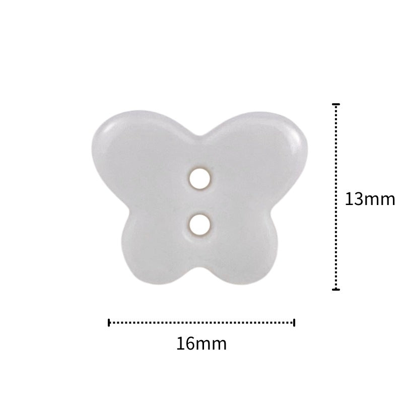 White butterfly ceramic button, 13mm x 16mm, two-hole design