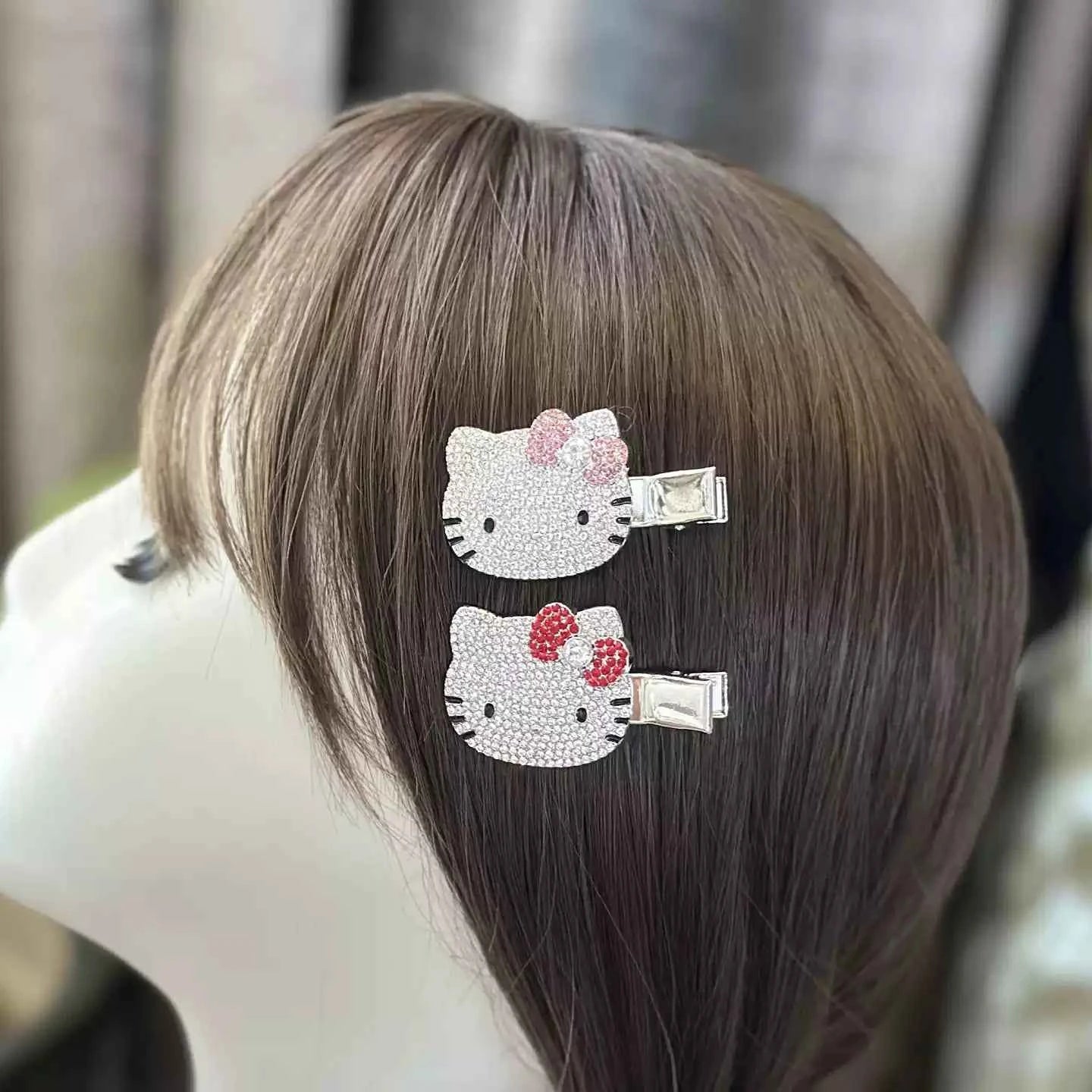 Hello Kitty Glitter Rhinestone Hair Clips for Girls 2 Pack