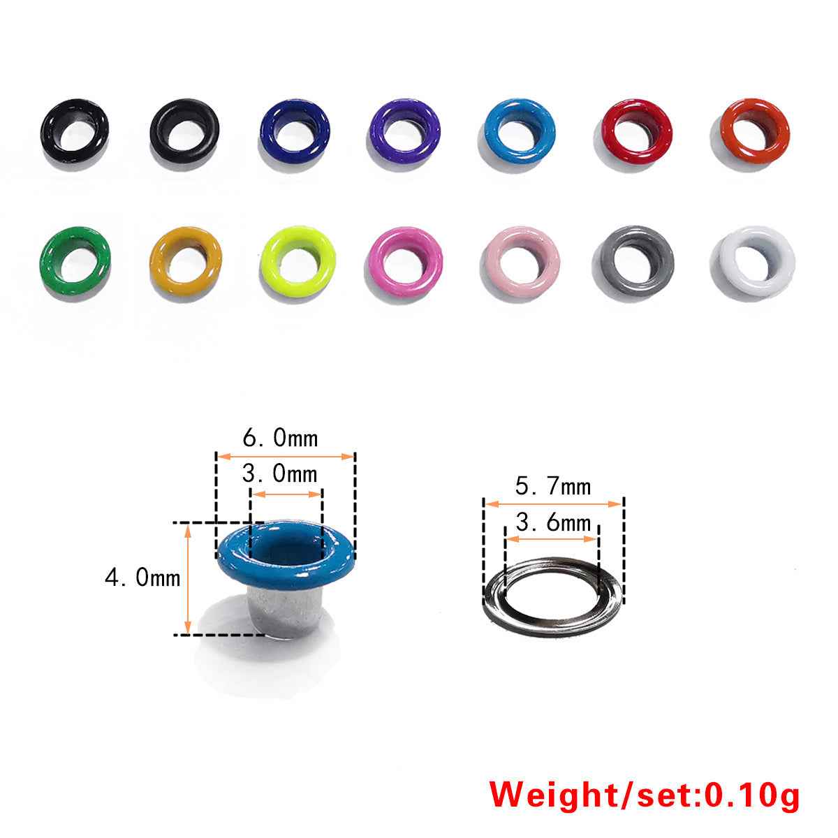 Shoe eyelets hollow rivets size guide: 6.0mm outer, 3.0mm inner, 4.0mm height