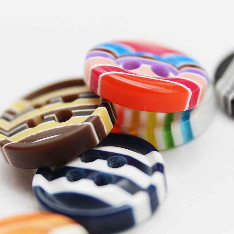 12mm resin buttons, dark blue and white stripes, multi-hole, 4 shown