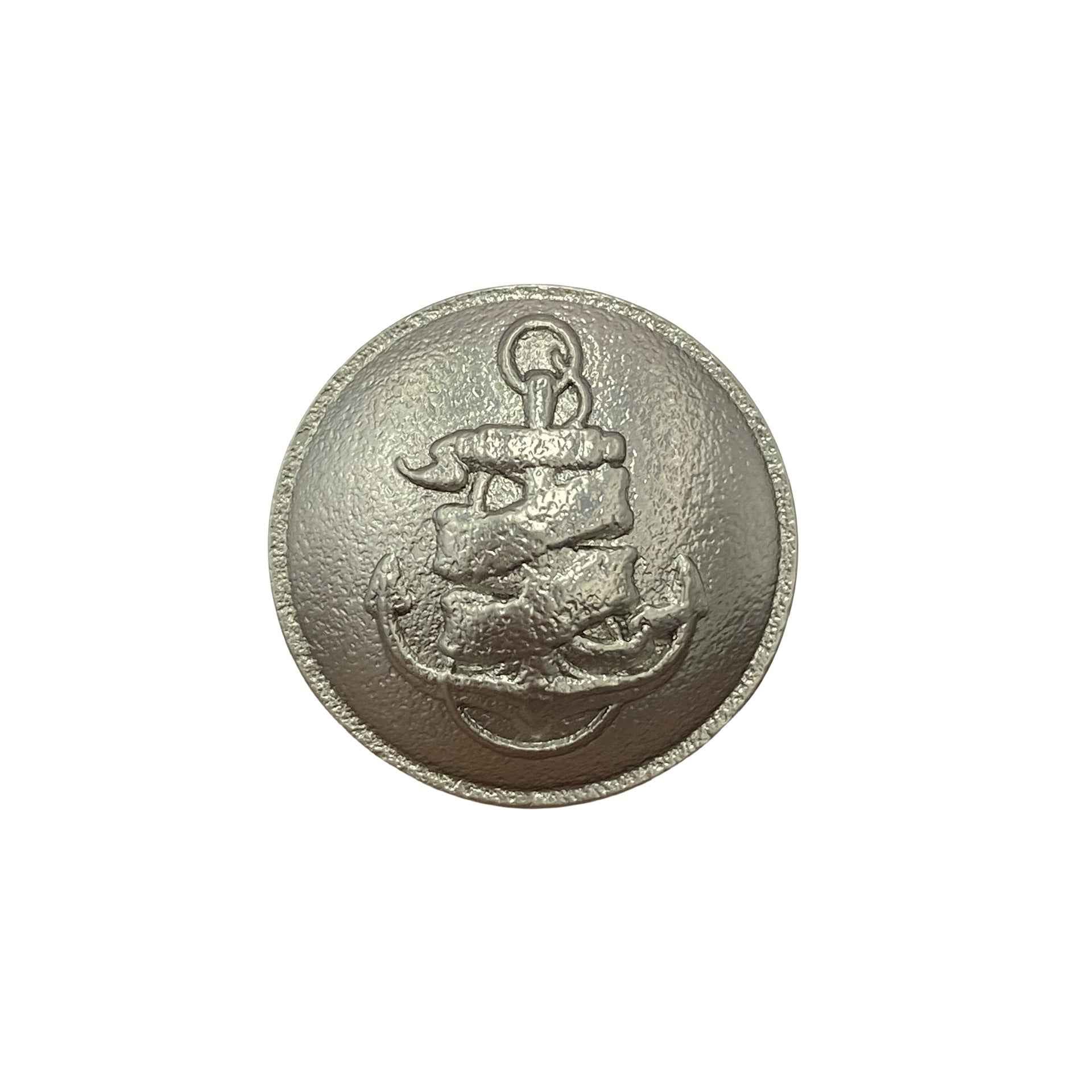 Nickelfarbene Metallknöpfe mit Anker-Relief, flache Vorderseite