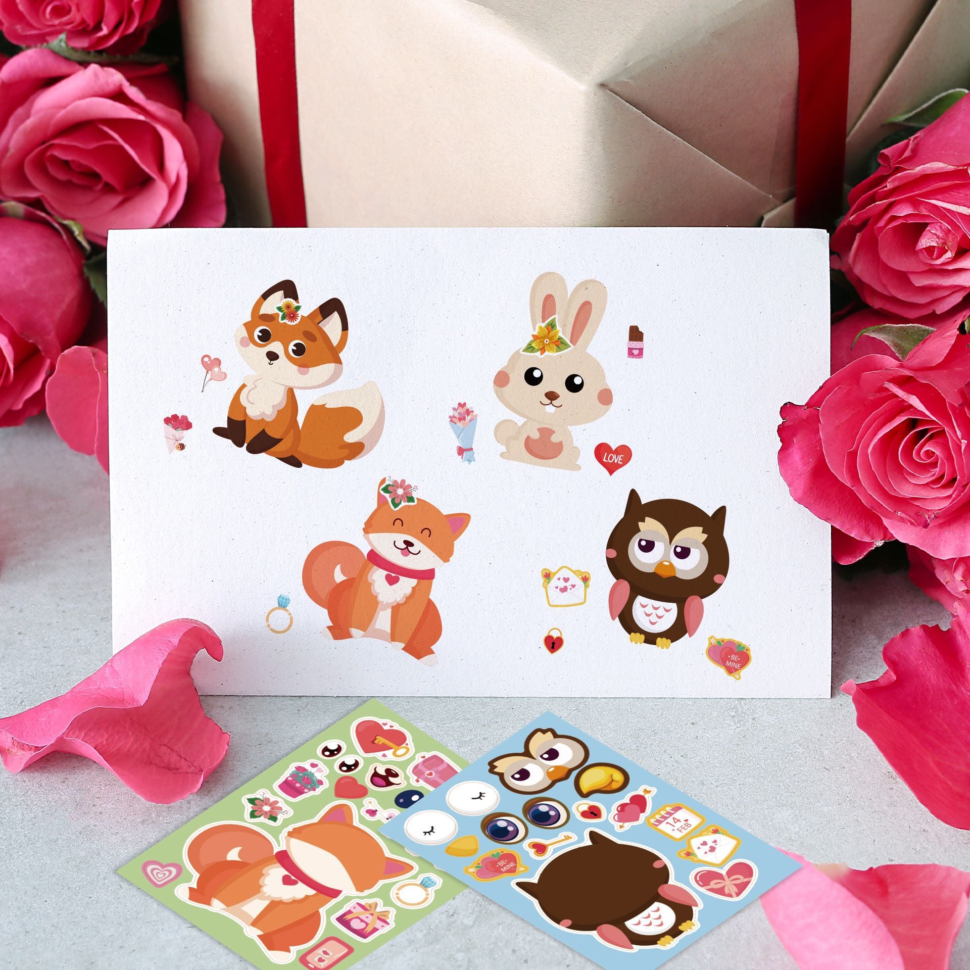 24 Sheets Valentine's Day Animal Stickers for Kids