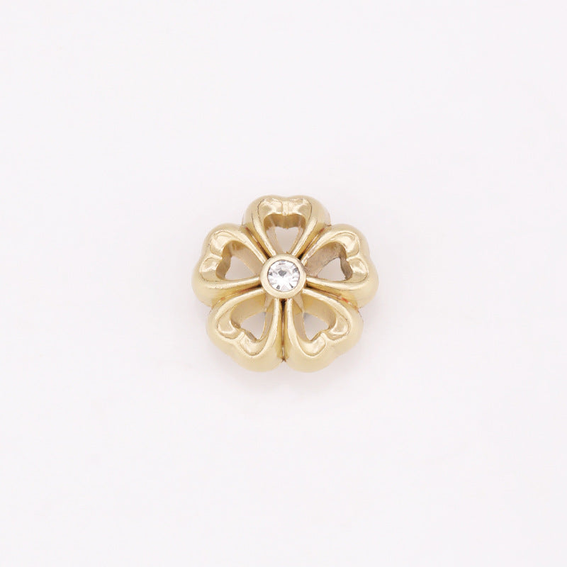 Sunflower rhinestone shank button, light gold flower with round clear center