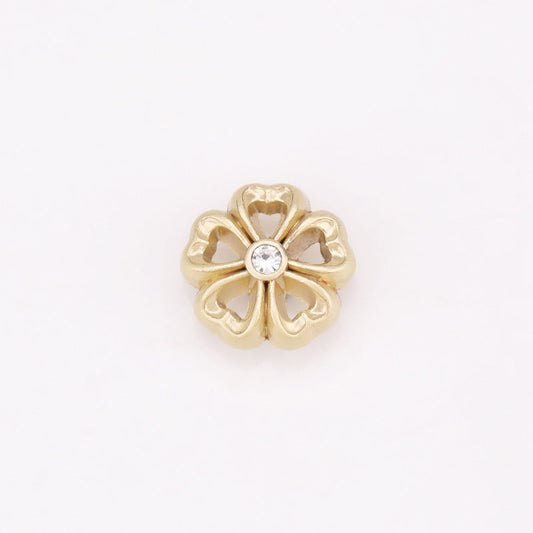Sunflower rhinestone shank button, light gold flower with round clear center