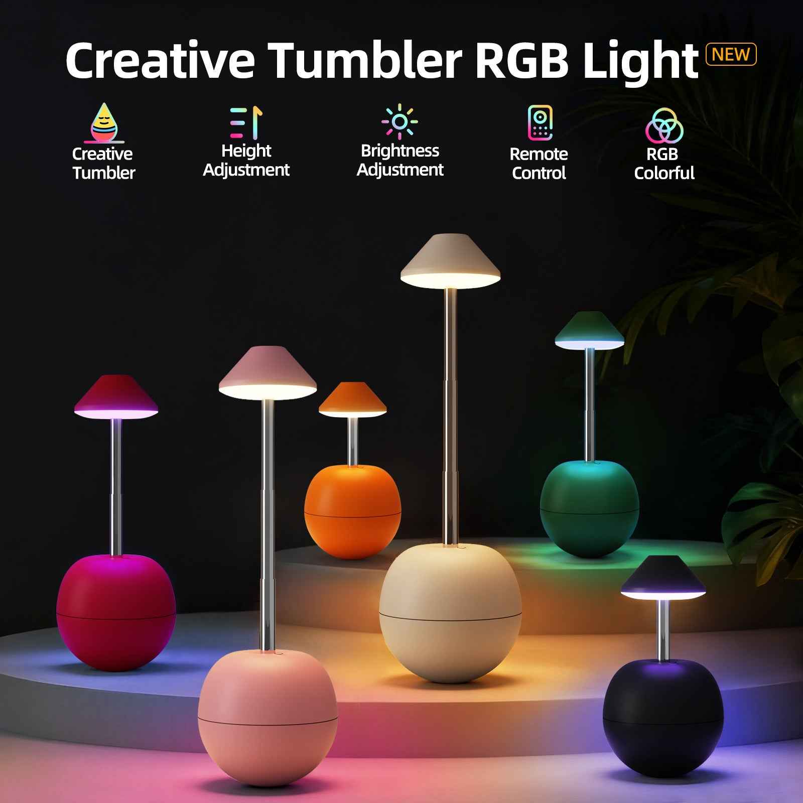LED Night Light Rechargeable with Remote Telescopic Stem Wobble Base