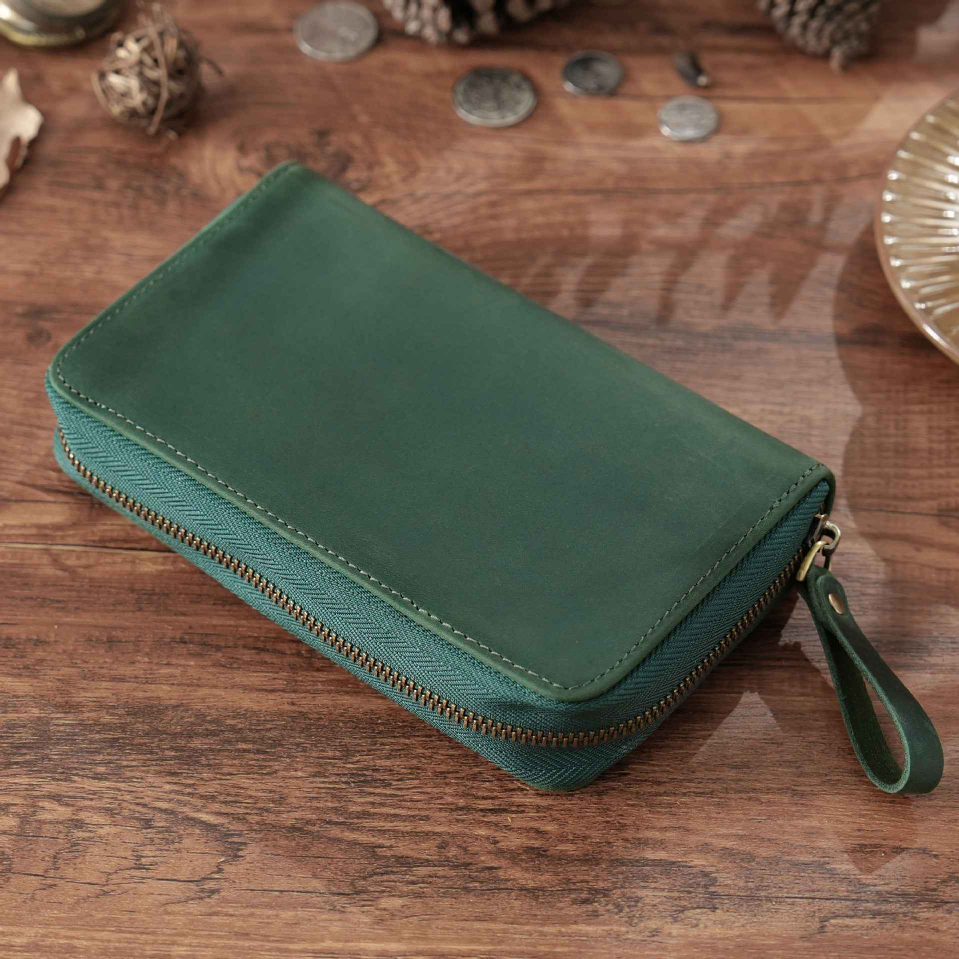 Leather Pen Case with 10 Slots – Full-Zip Fountain Pen Storage Pouch