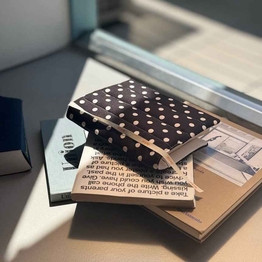 Polka Dot Book Cover - A5 Fabric Journal Sleeve & Planner Case Black