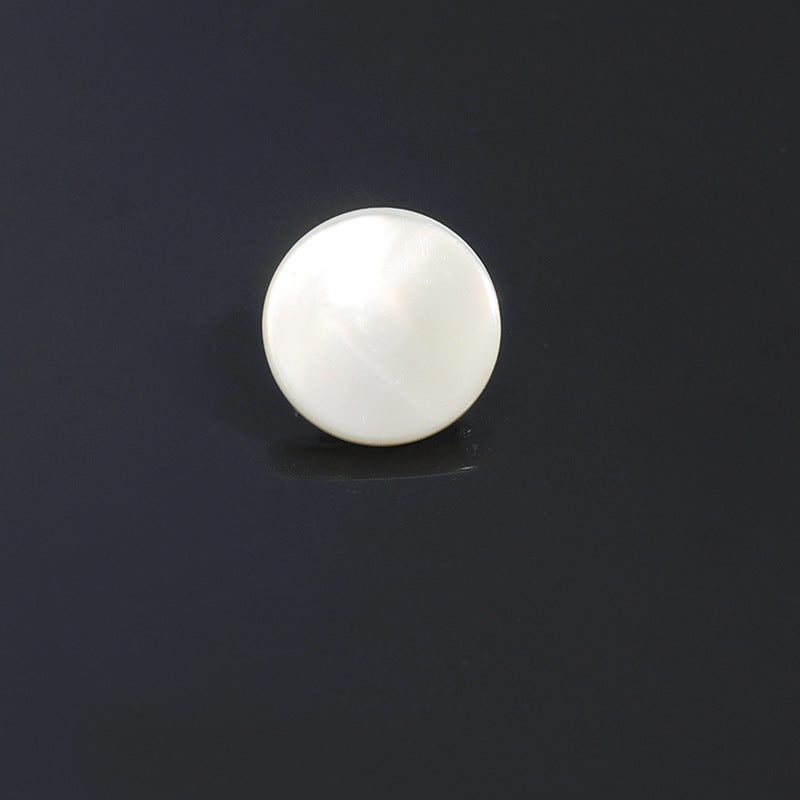White shell shank button, single round pearl-finish front face
