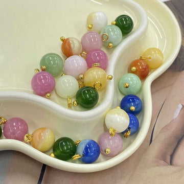 Natural jade round buttons, gold loops, assorted colors, 10mm Chinese style