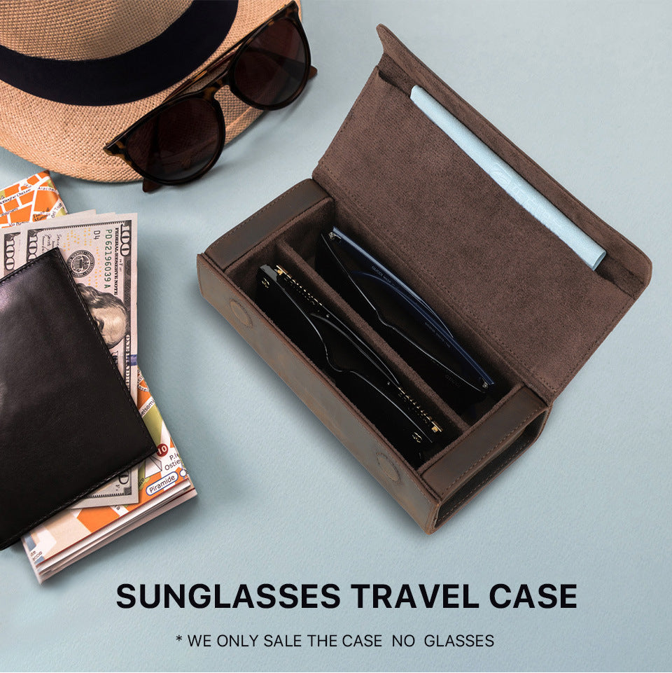 2-Slot Vintage Crazy Horse Leather Glasses Case Eyewear Storage Box