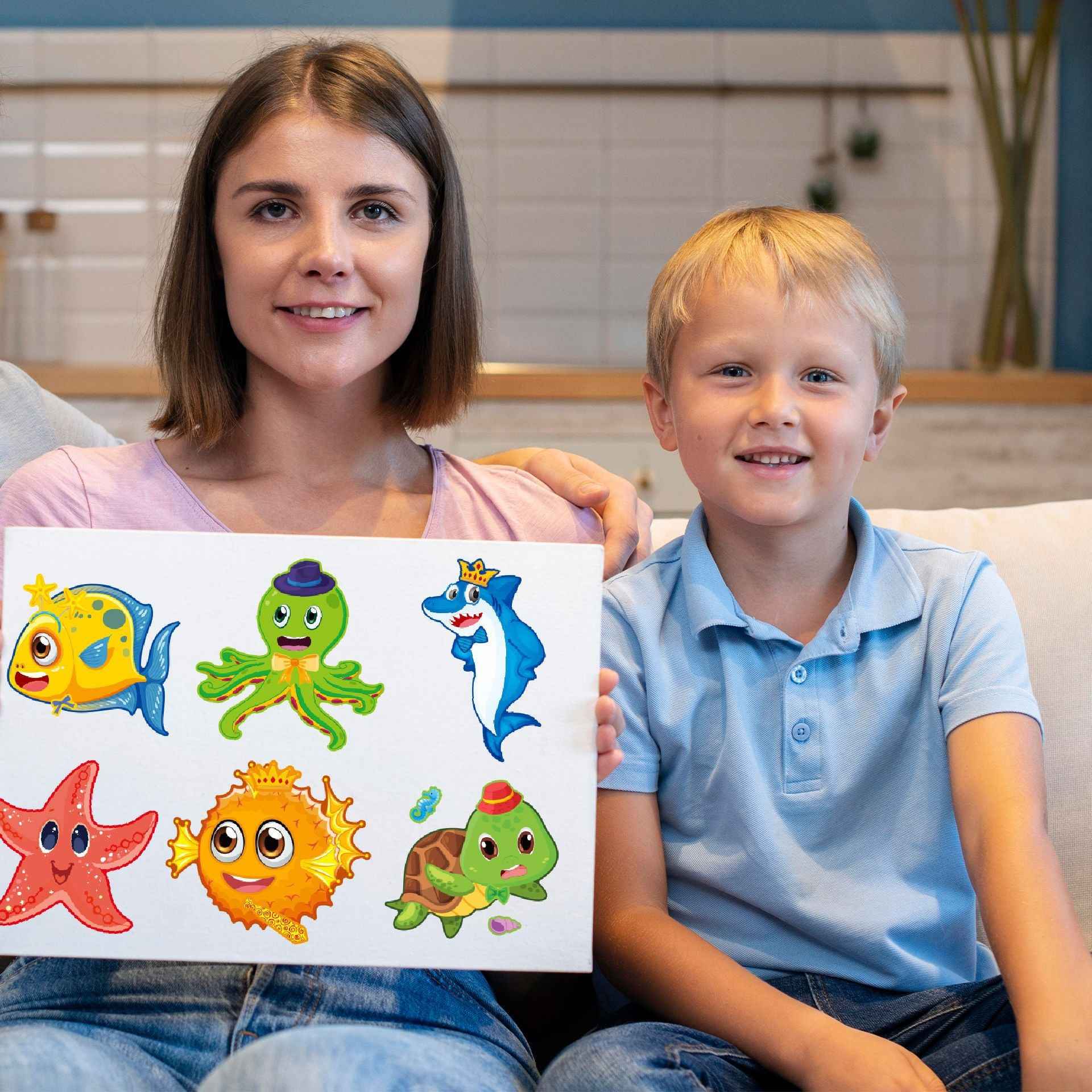 Make a Face Cartoon Marine Animals DIY Stickers for Kids 24 Sheets