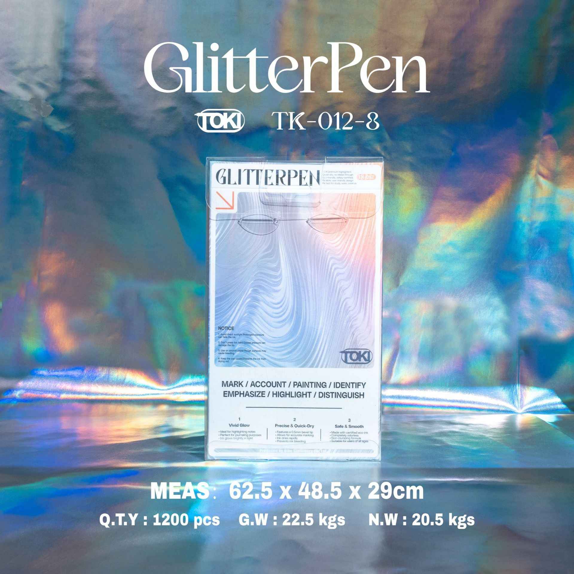 TOKI Metallic Highlighters Set 8 Glitter Color Markers