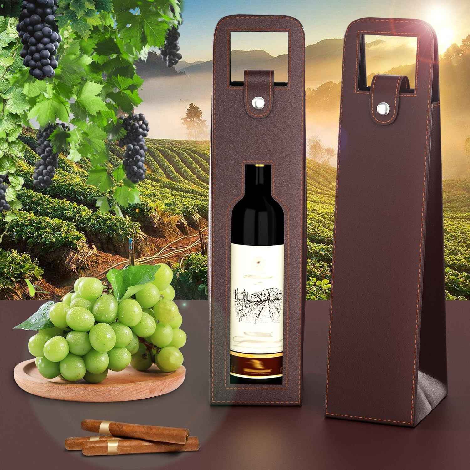 2 Pack Wine Gift Bag, Reusable Leather Wine Tote Carrier