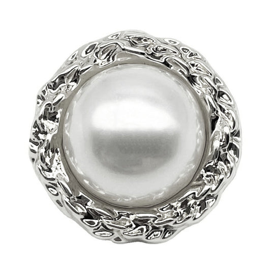 20MM Round Ruffled Bright White Pearl Metal Button 20pcs Silver