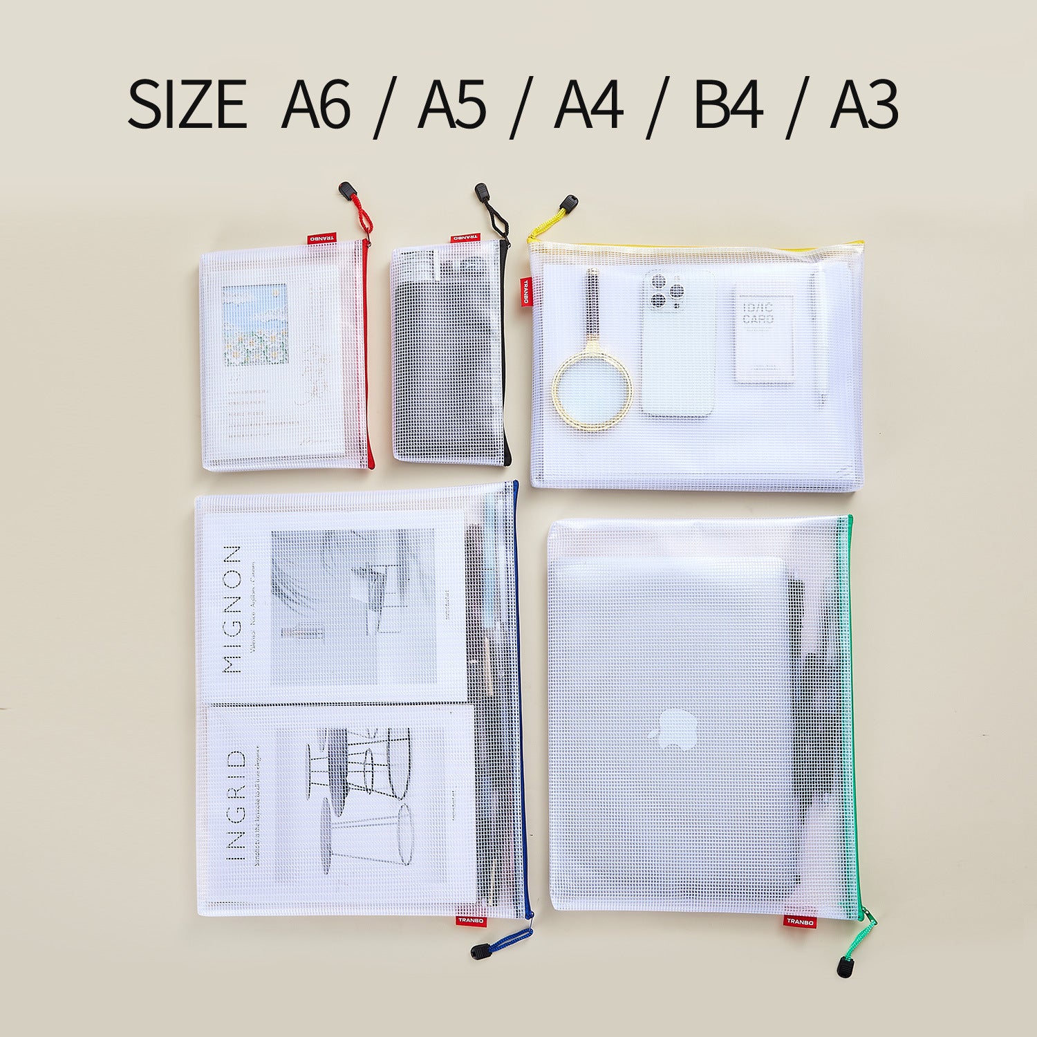 12pcs Mesh Zipper Pouch Document Folders Bag A6 A5 A4 B4 A3 - TTpen