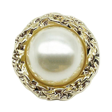 Gold 20mm round ruffled bright white pearl-look metal button, 20 pcs