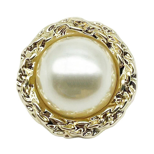 20MM Round Ruffled Bright White Pearl Metal Button 20pcs Gold