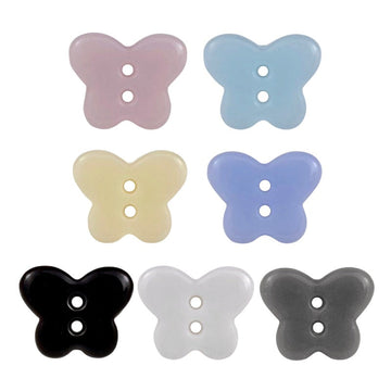 Butterfly ceramic buttons set, pastel pink, light blue, cream, purple, black, white, gray—2 holes each