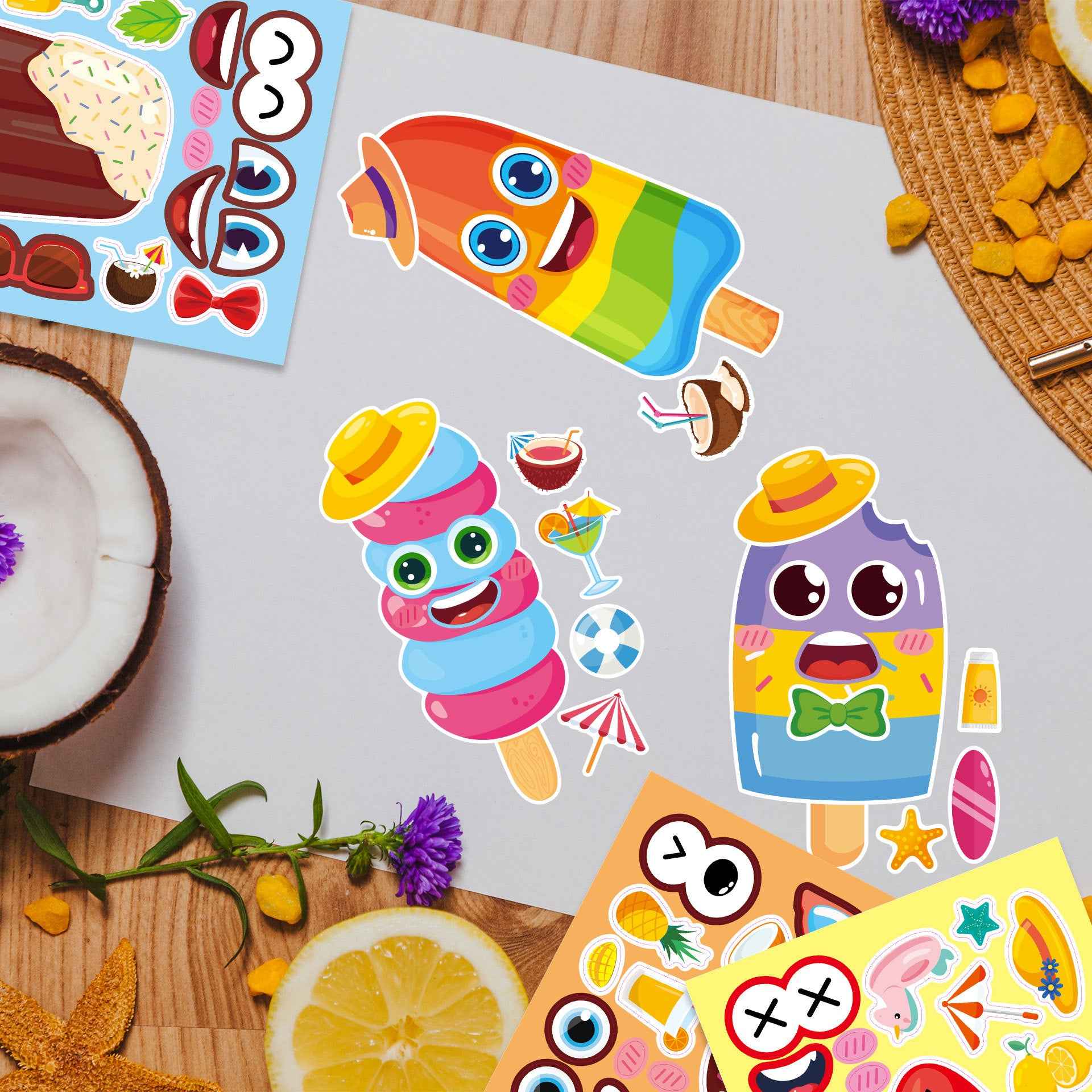 Make a Face Anime Popsicle Ice Lolly Stickers for Kids 24 Sheets