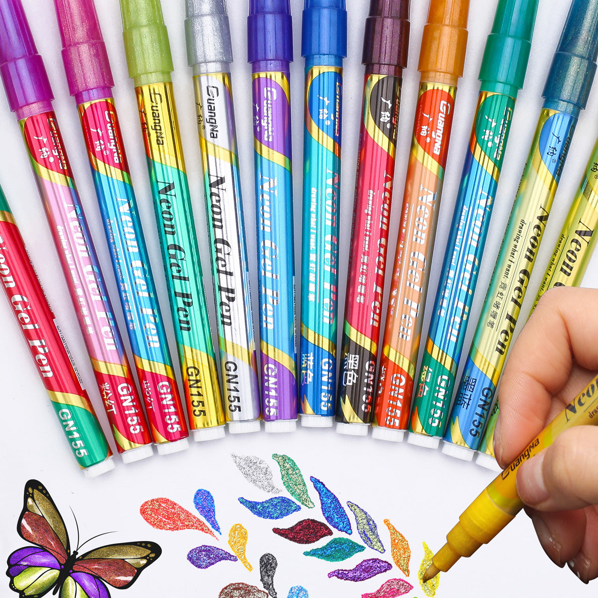 Guangna Neon Gel Pen Glitter Double Color Metallic Marker-12 Colors - TTpen