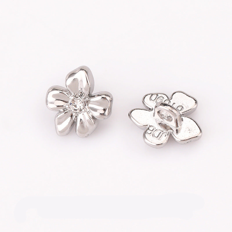Nickel silver crystal flower button pair, front and back with metal shank
