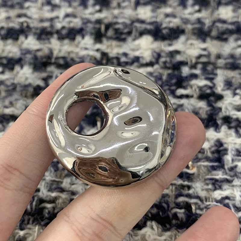 Oversized hollow metal shank button, silver, 30/35/40mm, glossy relief design