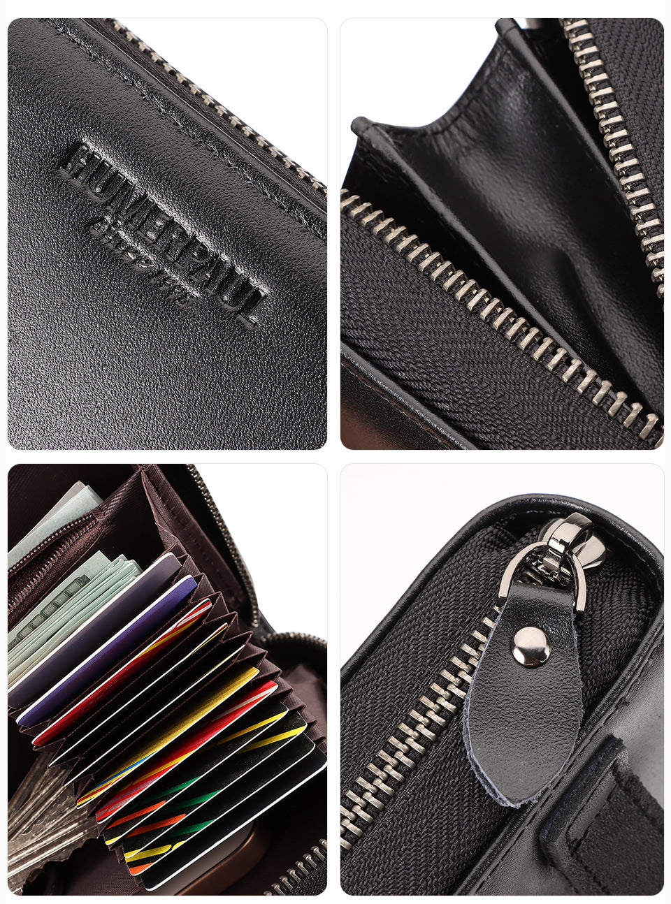 Men's RFID Long Leather Wallet – Full Grain Cowhide Zip Clutch