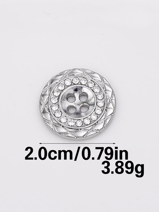 Silver round rhinestone button with 4 holes, 20mm, ornate lattice edge