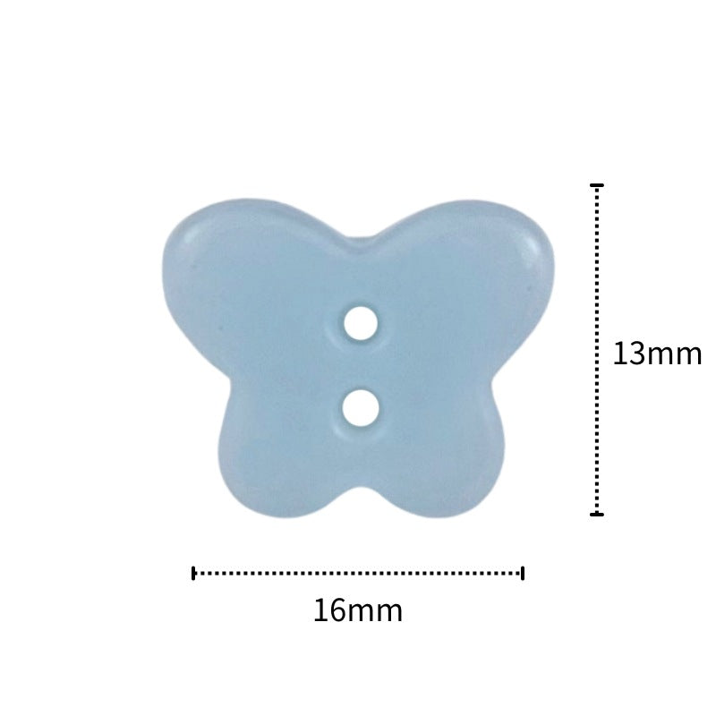 Light blue butterfly ceramic button, 13mm x 16mm, two-hole design