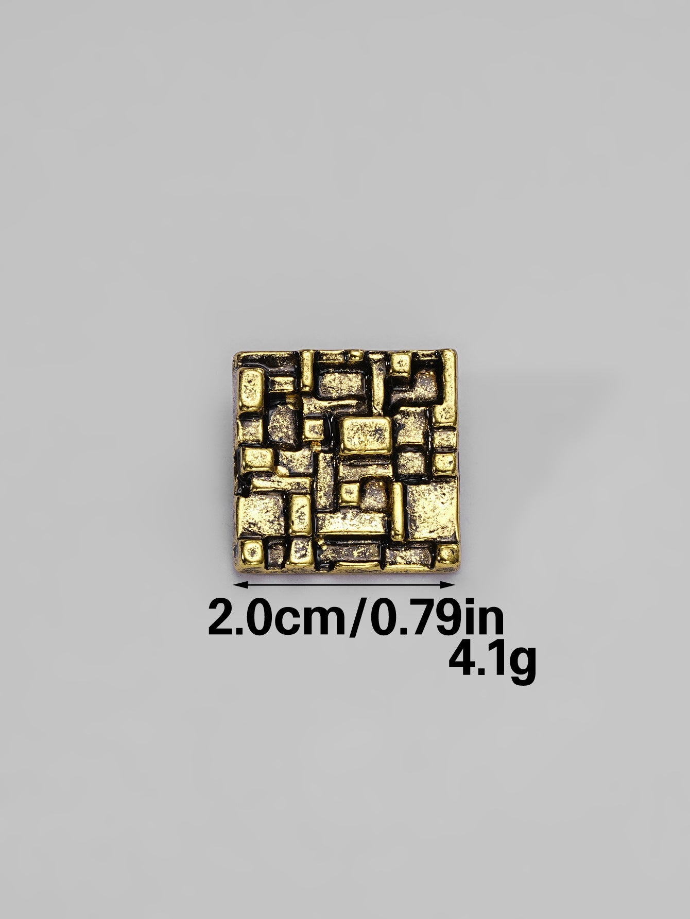 Goldfarbener Metallknopf mit Vintage-QR-Code Muster, quadratisch, 2,0 cm
