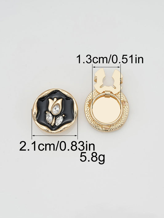 Irreguläre ovale Clip-Knöpfe: weißes Glas, schwarzes Emaille, goldener Metallrand