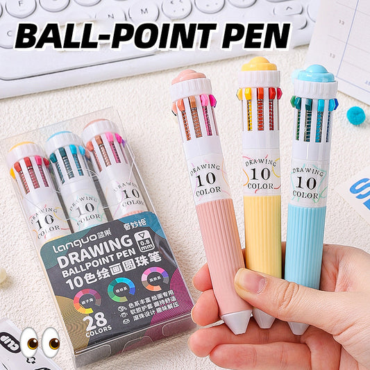3-Pack 10-in-1 Multi-Color Ballpoint Pens - 28 Total Colors (0.8mm Fine Tip)
