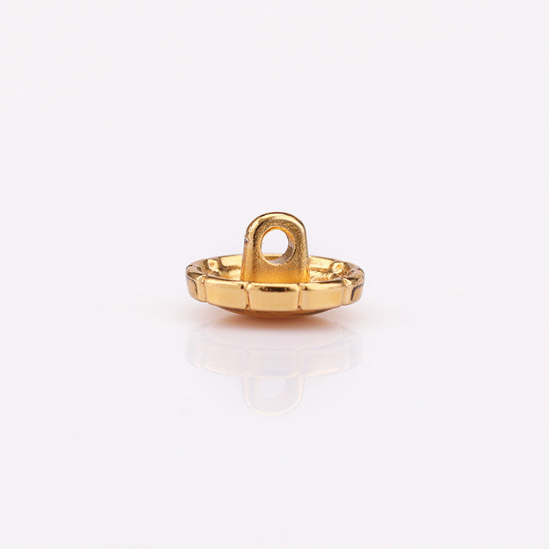 Tea gold domed round metal shirt button underside with single shank loop