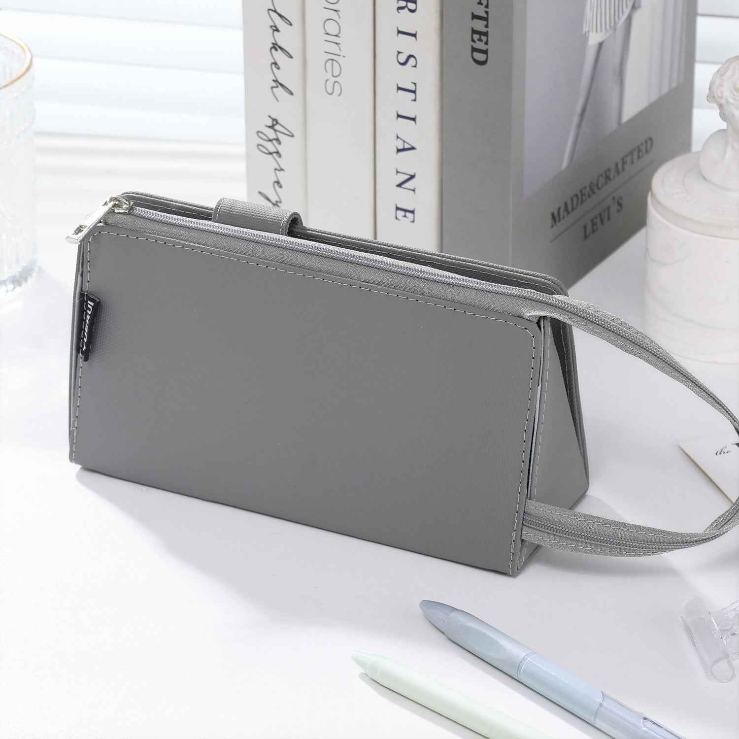 PU Leather Multi-Function Stationery Bag Pen Pouch with Phone Stand