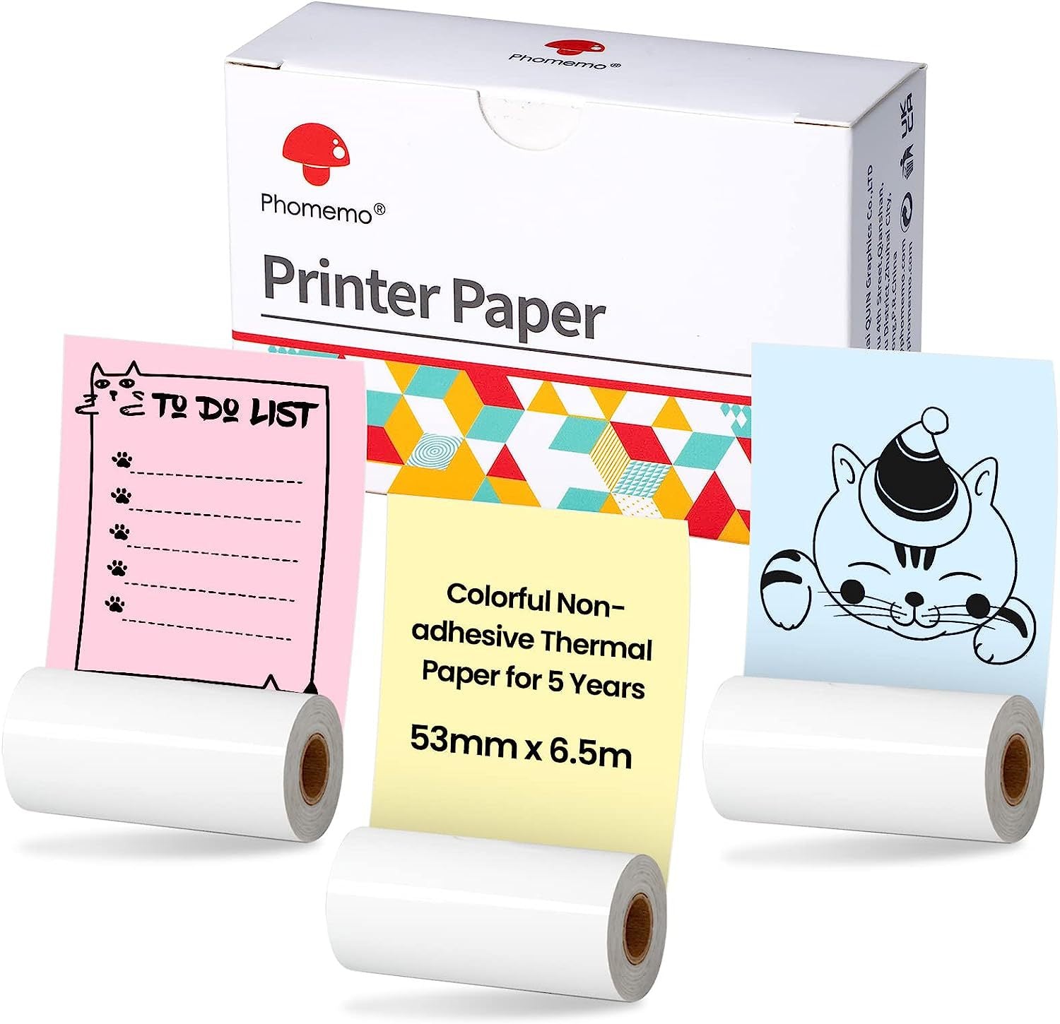 Colorful Thermal Paper 53mm x 6.5m for Phomemo M02/M03 Pocket Printer