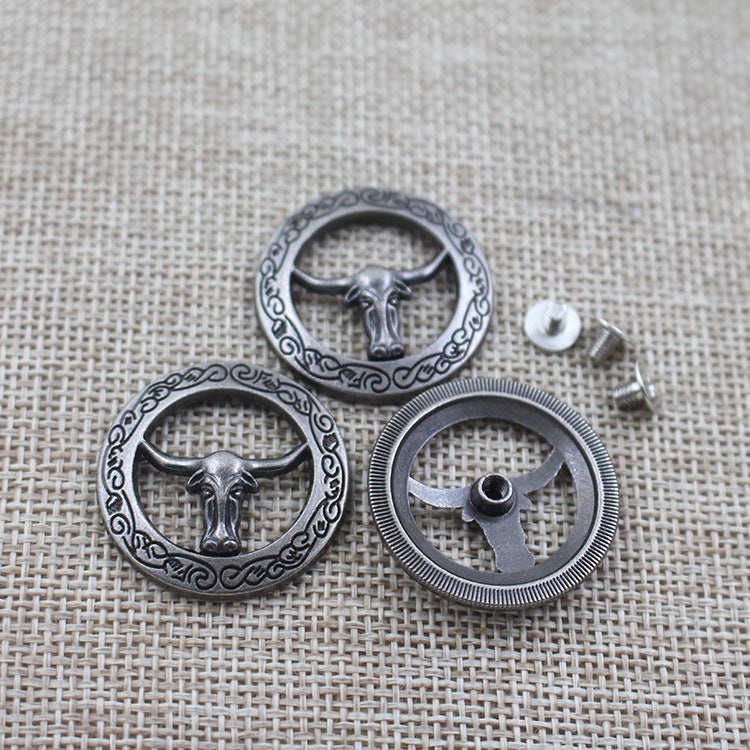 Runde Hohl-Taschenschrauben (28 mm), Bullenhaupt-Motiv, silberfarben, 1 Stück