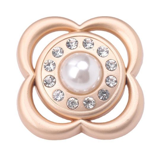 Flower Pearl & Rhinestone Shank Button, gold finish, close-up of pearl and rhinestones