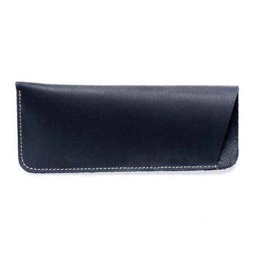 Vintage Crazy Horse Leather Pen Pouch Sleeve Eyeglasses Holder Black
