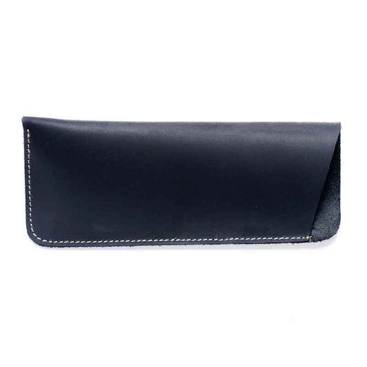 Vintage Crazy Horse Leather Pen Pouch Sleeve Eyeglasses Holder Black