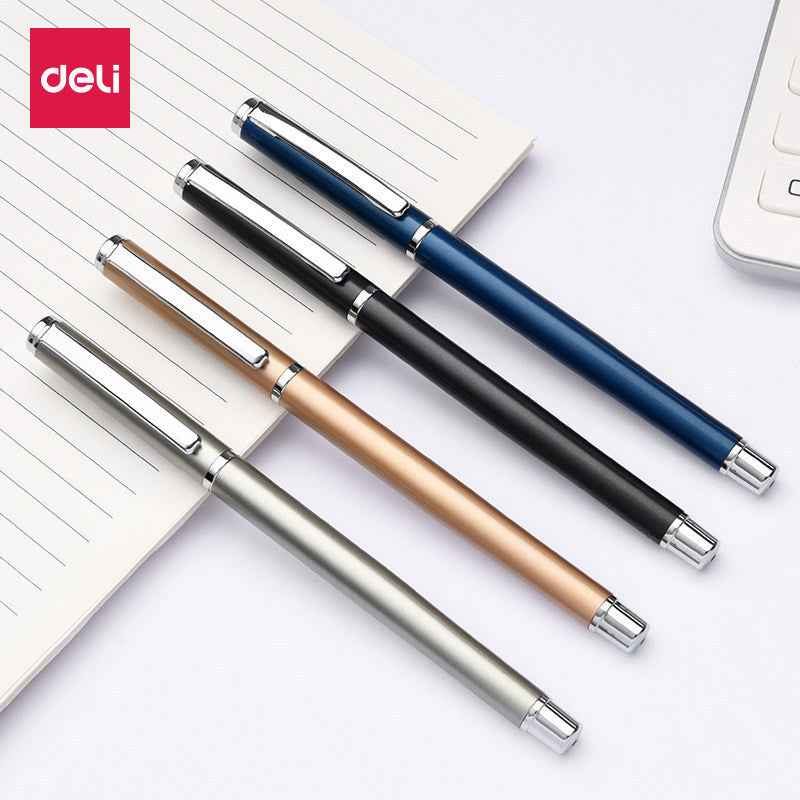 Deli S82 Metal Barrel Gel Pen 0.5mm Black Ink - 4 Pack