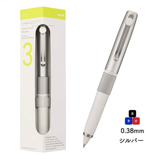 Uni-ball ZENTO Signature 3-Color Metal Gel Pen | Black, Red & Blue Ink | 0.38 / 0.5mm White 0.38mm