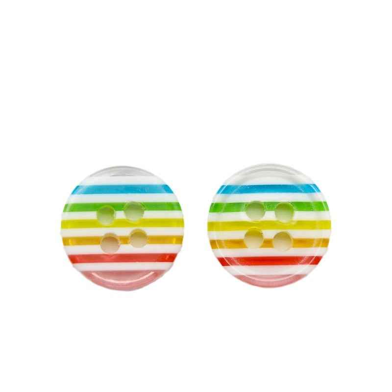 12mm resin buttons, rainbow stripes, 4-hole, for kids shirts, 2 shown