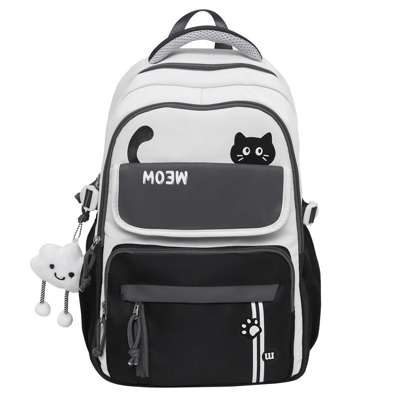 Korean Cat Series Student Backpack | Cute Lightweight School Bag for Girls Black