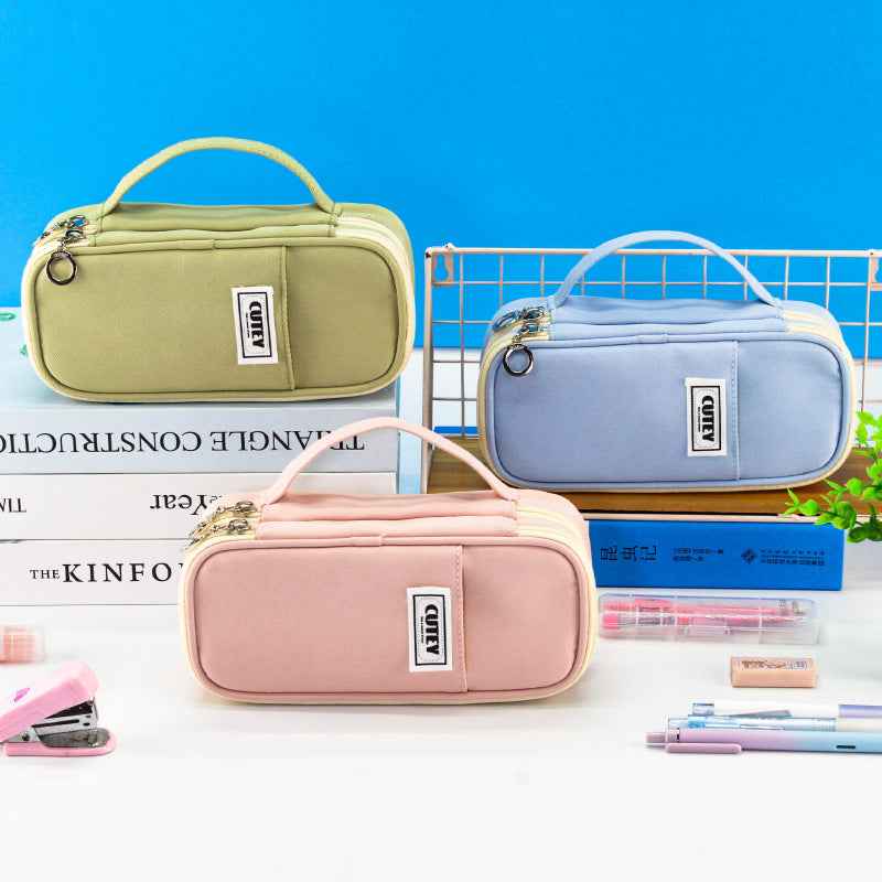 Canvas Minimalist 3-Layer Large Capacity Pencil Case